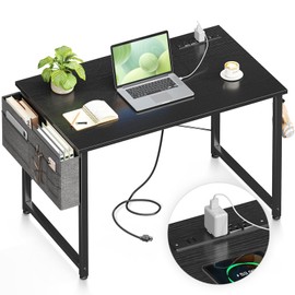 Casaottima 40 inch Computer Desk, Modern Simple Style Desk for Home Office, Study Student Writing Desk with Charging Station Outlets Built in,Black