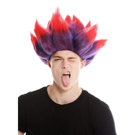 WIG ME UP - LM-19-PC3TPC13 Women's / Men's Carnival Wig with Demon Devil Troll Flower Red Blue Red