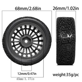 1/10 RC On-Road tires 68mm Rally Car Tire and Plastic Wheels 12mm Hex good drifting power for 1/10 RC On-Road Touring Drift Car HPI Kyosho FAZER MK2 HSP Tamiya XV01 TT01%t054+1 (Black)