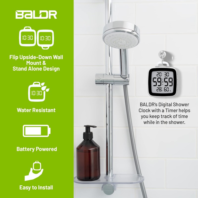 BALDR Digital Bathroom Clock With Timer - Waterproof Shower Clock