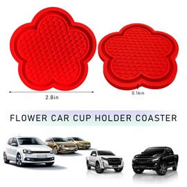 DXNQ 4 PCS Car Cup Coasters, Cute Flower Shaped Car Cup Holder Mat, PVC Waterproof Anti Slip Vehicle Cup Holder Insert Coaster, Universal Car Interior Decor Accessories (Red)