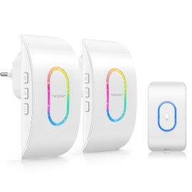 TECKNET Doorbell IP65 Wireless Bell Outdoor Waterproof 400 m Range Wireless Bell 2 Receivers 60 Melodies Bell House Door 5 Volume Levels with LED White