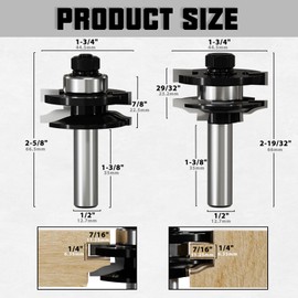 CSOOM 2PCS Ogee Style Rail and Stile Router Bits,1/2 Inch Shank，Cutting Diameter 1-3/4" Kitchen Cabinet Door Frame Shaper Cutters Raise Panel Making Router Bit Set