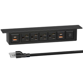 Under Desk Power Strip with PD 20W USB C, QBA 8-in-1 Desk Outlet Station, 4 AC Outlets, 2 USB-C, 2 USB-A, 6FT Cable, Desk Mount Power Strip for Home Office Conference, ETL Listed(Black)