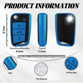 TOOMUME Key Case TPU Leather Structure, Car Key Cover Fits VW Volkswagen Golf 7 Tiguan T-ROC T-Cross Polo Seat Ateca Ibiza Leon Skoda Octavia Fabia Kamiq