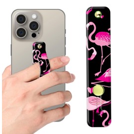 Phone Finger Strap Holder, Portable Phone Grip Loop, Telescopic Silicone Phone Stand, Compatible with Most Smartphones (Pink Flamingo Animal)