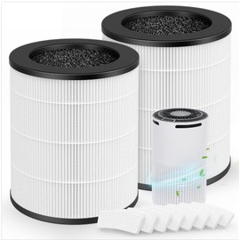 Harebery 2 Pack W-01 HEPA Filter Replacement + 8 Sponge Pads | Compatible with DBFIT W-01 Purifier | 3-Stage Filtration (Pre-Filter/HEPA/Carbon)