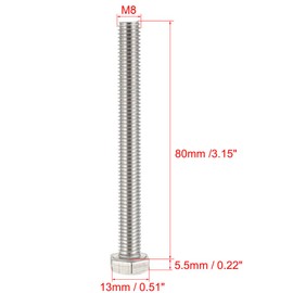 uxcell M8x80mm Hex Bolts 304 Stainless Steel Hexagon Screw Bolt 10 Pcs
