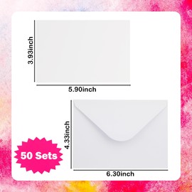 50 Sets Pure Cotton Watercolor Cards, 4x6 inch 140lb/300 GSM Watercolor Cards and Envelopes, Postcards with Envelopes for Art Painting Creative Thank Note Christmas Birthday