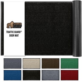GORILLA GRIP Traffic Guard Door Mat, 72x48, Heavy Duty Welcome Mats, Commercial Office Space Doormat, Waterproof, Fade Resistant, Strong Rubber Backing, Low Profile, Shoe and Boot Scraper, Jet Black