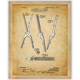 Hair Curling Iron Patent Print - Great Bathroom and Hair Salon Decor, Classic Beauty Salon Wall Decor, Hair Stylists Hairdresser and Beauticians Gifts, 11x14 Framed Patent Print Poster