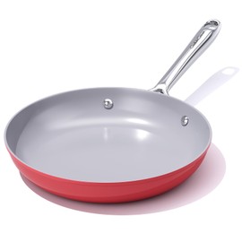 CookinCraze Nonstick Ceramic Frying Pan 10 Inch for Induction Cooktops - Non Toxic, PTFE/PFOA/PFAS Free, Oven & Dishwasher Safe up to 500°F - Mini Skillet with Stay-Cool Handle - Fusion Red