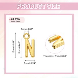 sourcing map 40Pcs Letter Charm, Alloy Letter N Initial Alphabet Charm for DIY Crafts Jewelry Making Bracelets Earrings Necklace, Gold