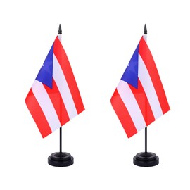 WXTWK 2 Pack Puerto Rico Flag Puerto Rico Deluxe Desk Flag Set - Mini Small Puerto Rican Table Office Flags with Black 12" Solid Pole Stand Base Classroom Meeting Desktop Decorations