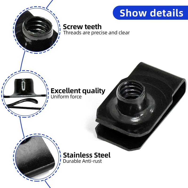 M6 Black U-Style Clip-On Nut, U-Type Carbon Steel Regular Extruded