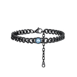 FOCALOOK Crystal Ankle Bracelets for Women March Birthstone Ankle Jewelry Synthetic-Aquamarine Foot Chain Adjustable Stainless Steel Cuban Link Anklets Black Leg Bracelets