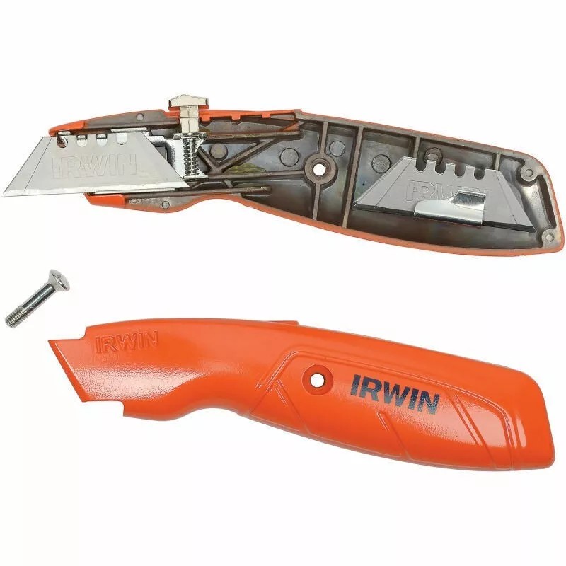 IRWIN UTILITY KNIVE RETRACTABLE HIGH-VIS ORANGE BOX CUTTER W/3 BLADES