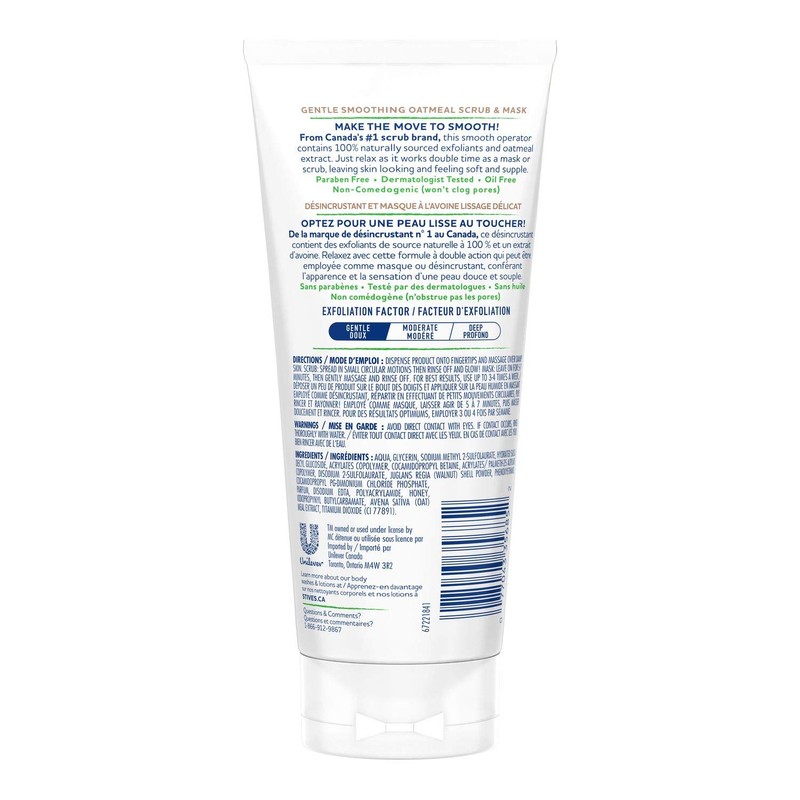 St. Ives Oatmeal Scrub + Mask 100% Natural Exfoliants Hypoaller