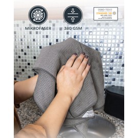 Gräfenstayn Set of 4 Microfibre Tea Towels – Absorbent & Lint-Free Waffle Structure – 50 x 70 cm Kitchen Towels – Oeko Tex Standard 100 – Microfibre Cloths, Tea Towels (Anthracite)