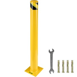 VEVOR Safety Bollard 42"x4.5" Safety Barrier Bollard 4-1/2" OD 42" Height Yellow Powder Coat Pipe Steel Safety Barrier with 4 Free Anchor Bolts for Traffic-Sensitive Area