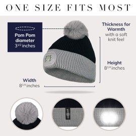 HEAD LIGHTZ Headlightz by Roq Innovation - Beanie with Light, Unisex LED Beanie Hat Pom Pom with Light Built in, Rechargeable, Black-Grey