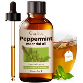 Gya Labs Peppermint Essential Oil Set for Diffuser & Hair - Huge 4 Fl Oz - 100% Pure Natural Peppermint Mint Oil for Skin, Body - with Herbal Tea, Mint Caffeine Free Tea