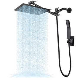 All Metal Rain Shower Heads with Handheld Spray Combo, High Pressure Square 10'' Shower Head with 11'' Extension Arm, Black Shower Head with 78'' Anti-leak Hose, Dual 2 in 1 Waterfall Showerhead