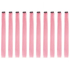 Hair Extension Clips 10pcs in Pink 20 Inch Straight Hair Synthetic Fiber Hairpieces for Party
