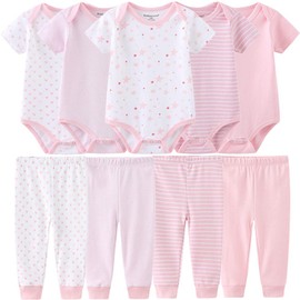 Kiddiezoom Baby Layette Set Baby Boys' 9-Piece Bodysuits Pants Set Toddler Girl Boy Unisex Baby Gift Sets