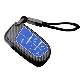 Key Fob Cover Case for Jeep Grand Cherokee Renegade Chrysler 200 300 Dodge RAM Durango Charger Challenger Journey Dart Fiat 5 Buttons Keyless Entry Remote Case Holder ABS Carbon Fiber Pattern (Blue)