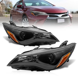 AXLAHA for 2015-2017 Toyota Camry Headlights Assembly Compatible with 2015 2016 2017 Toyota Camry Headlamp with Black Housing Amber Reflector Replacement Driver and Passenger Side