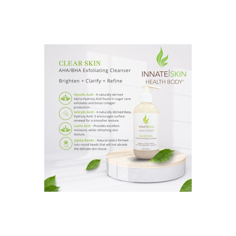 Clear Skin AHA/BHA Exfoliating Cleanser (8 oz) - Gentle Acne