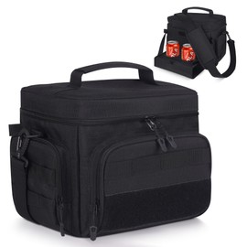 Lunch Box for Men & Women, 12L Tactical Lunch Bag for Men, Insulated Leakproof Cooler Bag with MOLLE Webbing for Work, Camping, Picnic, Beach & Outdoor Travel, Black