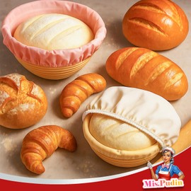 Mispudin Pack of 6 Covers for Food Bread, Fermentation Film for Bread, Reusable, Fermentation Foil Dough for Covering, Elastic - Baking Accessories, Proofing Basket (White, Almond, Pink)