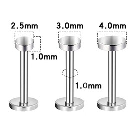 SQKXKLCZ 3pcs G23 Titanium 18G 6mm Press Fit Threadless Push Pop 2.5mm 3mm 4mm Flat Top 4mm Flat Back Piercing Lip Stud Earring Labret Monroe Lip Ring Tragus Cartilage Earring Stud
