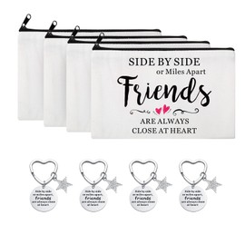 4 pcs Friend Appreciation Gifts Set Cosmetic Bag Makeup Bag with 4 Good Friend Keychains Friend Keychain funny keychains makeup pouches for women Travel Bags with Zipper Long Distance Friendship Gifts
