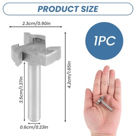 1/4 Inch CNC Spoilboard Surfacing Router Bit,3-Wing Shank Slab Flattening Planing Bits T Type 1'' Cutting Diameter Carbide Wood Milling Cutter Planer Bit Woodworking Router for Trimming Machines