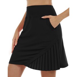 MoFiz Women's Knee Length Golf Skorts Athletic Skirts Summer Casual Active Workout Sports Tennis Skirt with 4 Pockets Black L