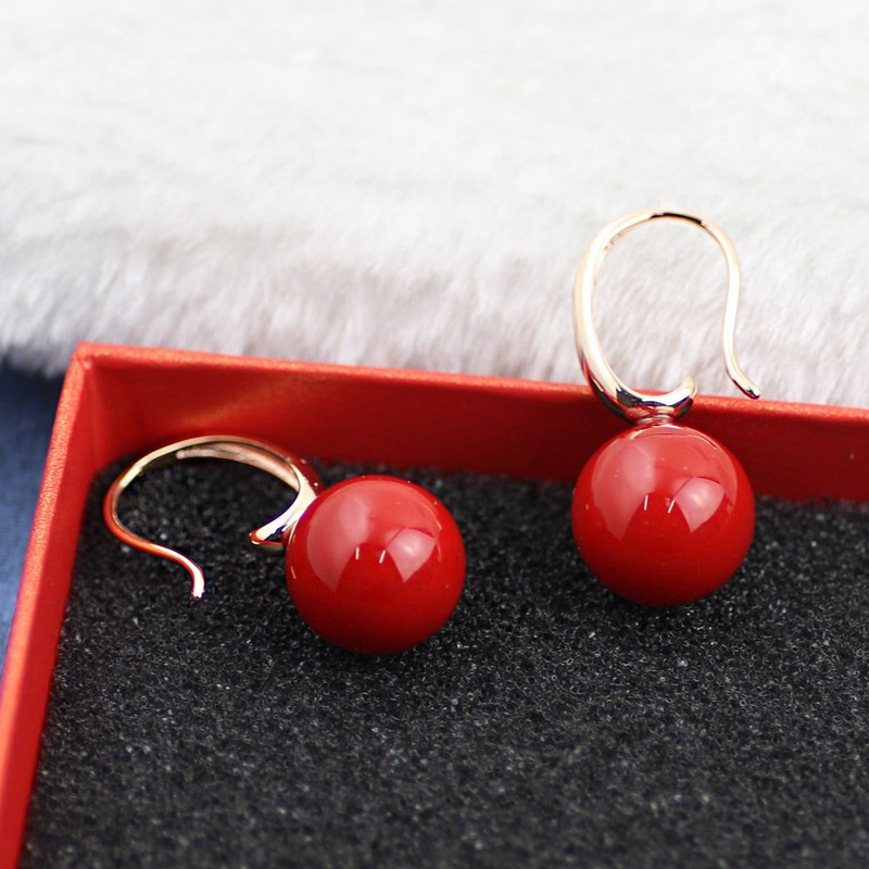 Merdia Charming Earrings Drop Simulated Pearl Hook 12MM Red Earrings