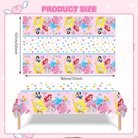 Ainvliya 2Pcs Princess Party Tablecloths 137x183cm, Happy Birthday Party Disposable Pink Tablecloth Table Cover Decorations Rectangle Plastic Table Cloth for Girls Home Wedding Picnics Party Supplies