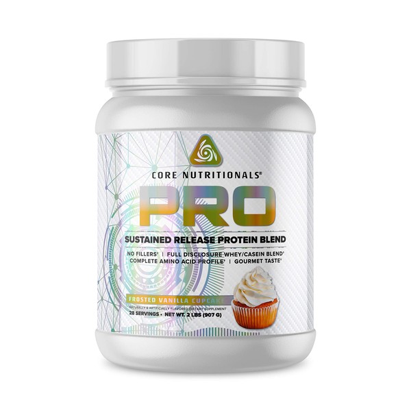 Core Nutritionals Pro Sustained Release Protein Blend, Digestive Enzyme Blend, 25G Protein, 2G Carb, 27 Servings (Vanilla Cupcake)