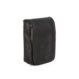 Spikes & Sparrow Genuine Leather Toiletry Bag for Men, Women, Leather Toiletry Bag, Wash Bag with Snap Hook and Mesh Compartment, 022116, black