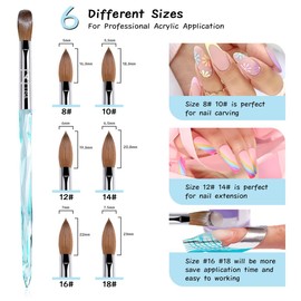 M - ProK Acrylic Nail Brush – 100% Kolinsky Sable Hair – USA Luxury Salon Quality Nail Art Tool – Crystal Blue Handle – Handcrafted Brush for Acrylic Application – Sizes 8, 10, 12, 14, 16 (Size #10)