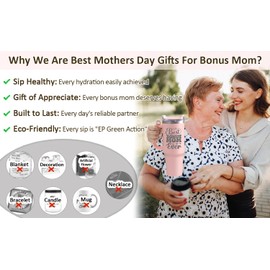 LiqCool Bonus Mom Gifts, 40 Oz Best Bonus Mom Ever Tumbler Cup, Step Mom Christmas Gifts from Daughter, Unique Popular Presents Gifts Ideas for Stepmom on Christmas Birthday(Pink)