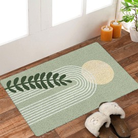 URLLUAE Sage Green Boho Door Mat, Abstract Boho Sun Rainbow Botanical Welcome Mats Doormat for Front Door Porch Indoor Outdoor Entrance Entryway, Sage Green Bath Mat, 17x30 Inch