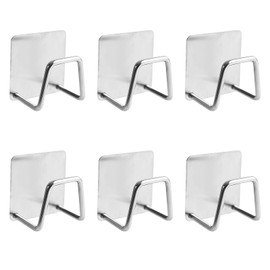 6 Pack Sponge Holder for Kitchen Sink - Movable Hanging Sponge Caddy Organizer in Stainless Steel for Double Bowl Sink