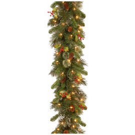 2.7m Christmas Rattan Garland with 50 Led Lights Artificial Christmas Garland Decorations for Xmas Tree Fireplaces Stairs Door Garden Yard