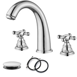 gotonovo 8 inch Widespread Bathroom Sink Faucet Fixtures Bathroom Faucets for Sink 3 Hole 2 Cross Handles Deck Mount with Pop Up Drain Water Supply Lines HOT and Cold Label Polished Chrome