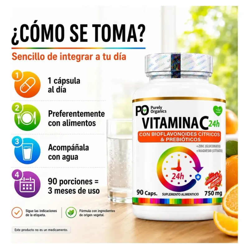 Vitamina C24h De Liberación Prolongada | 90 Cápsulas | Purely