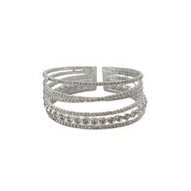 IS4U Multilayer Rhinestone Bridal Bracelet Adjustable Water Diamond Elastic Cuff Bracelet Chunky Silver Bracelet Sparkling Crystal Bangle for Women (Silver1)